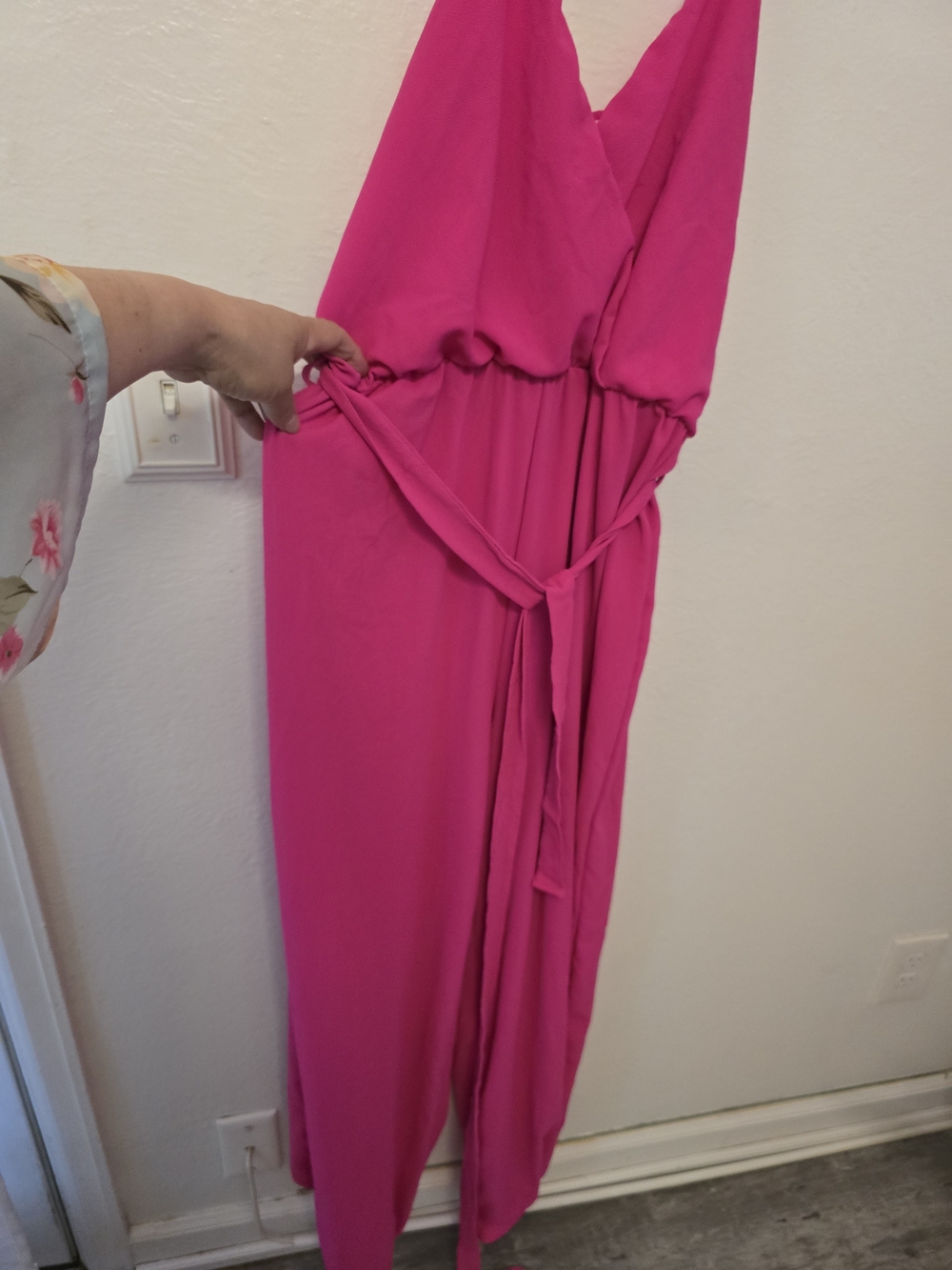 Fashion Nova Hot Pink Sleeveless Wrap Maxi Jumpsuit